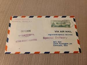 lot 2 image: Graf Zeppelin issue with canceled 50 cent green Graf Zeppelin stamp on an air mail envelope very fine condition