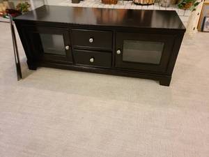 lot 806 image: Black media console, 20x64x21, scratches on top, back panels have been removed