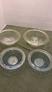 lot 1103 image: Indiana Glass Tiara Exclusives Mother Goose nursery rhyme childs bowl in a soft blue-tinted pressed glass with glass mixing bowls
