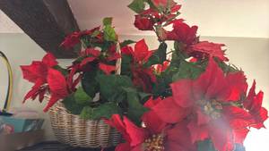 lot 1201 image: Basket with faux poinsettias