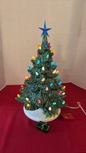 lot 1207 image: Ceramic Christmas Tree with Lights Blue Star Topper 16 inches tall