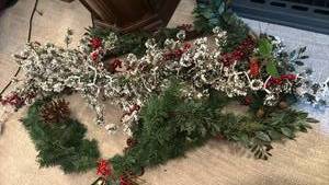 lot 1211 image: Christmas Holiday Garland with Green Pine, prelit, Red Berries and Pinecones