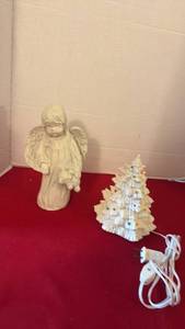 lot 1217 image: Angel Figurine and Illuminated Christmas Tree Decoration Lot 9 inches tall