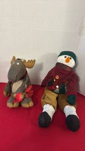 lot 1226 image: 2 Plush Holiday Figures Moose and Snowman with Accessories