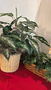 lot 1249 image: Faux Potted Plant Arrangements in Woven Baskets Lot of 2