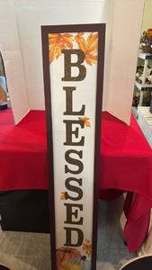 lot 1250 image: BLESSINGS Wall decor with Fall Leaves and Pumpkins 48x9.5