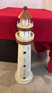 lot 1251 image: Decorative Lighthouse Model with White Tower and Brown Bands 31 inches tall