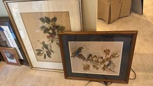 lot 1254 image: 2 Framed wall decor with birds on branches largest is 34.5x29.5
