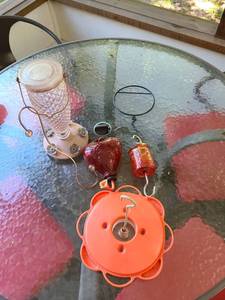 lot 1301 image: Hummingbird Feeders Lot Pieces Glass Metal Decorative