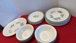lot 1400 image: 34 vintage Corelle Thymeless Herbs dinnersalad plates, bowls and serving plate