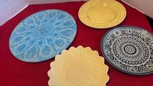 lot 1419 image: Decorative Plates and glass lazy Susan Lot 4 Pieces