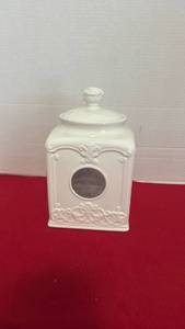 lot 1422 image: White Ceramic Flour Canister with Lid