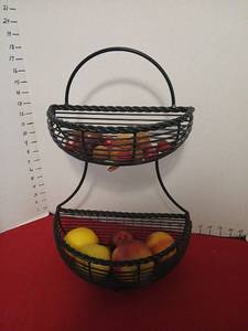 lot 1446 image: Two-Tier Wire Fruit Basket with Handle