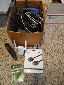 lot 1618 image: Networking Equipment Lot Linksys Router Corsair Memory Cable Bundle