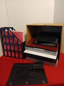 lot 1620 image: Desktop File Organization with colored and designs paper, ring binder and  Accessories