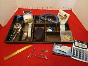 lot 1647 image: Swiss Army knife and Office Desk Organizer Lot with Calculator, Tools, Supplies