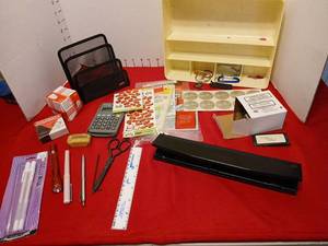 lot 1648 image: Office Supply Lot Calculator Scissors Organizer Rulers Stickers