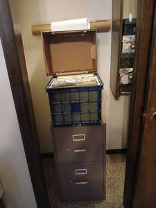 lot 1669 image: File Cabinet, milk crate with files and more