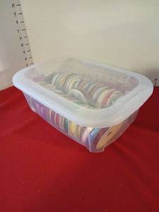 lot 1755 image: Ribbon Spool Collection in Clear Plastic Storage Container