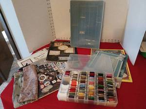 lot 1763 image: Needlework & Embroidery Lot Thread Floss Storage Books Patterns
