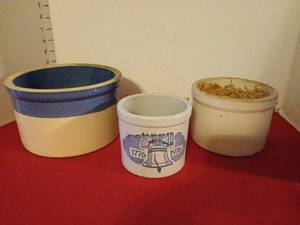 lot 1785 image: Three Ceramic Crocks  one with 1776 1976 Bicentennial Marking