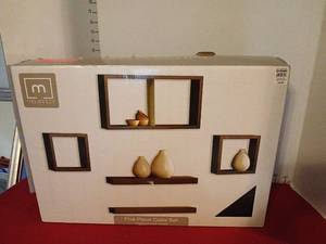 lot 1798 image: Melammco Five Piece Cube Set Wall Shelves with Hanging Templates