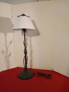 lot 1803 image: Table Lamp with Twisted Metal Stem and White Shade works29 inches tall