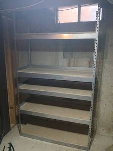 lot 2101 image: Gorilla ShelvesIndustrial Metal Storage Shelving Unit  Adjustable  6ft x 4ft x 19inches located in basement  winner bring help and tools to haul