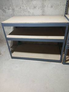 lot 2102 image: Gorilla shelves industrial Storage Unit 3ftx4ftx2ft located in basement.