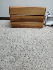 lot 2205 image: Wood Chest 3 Drawer Storage with Dividers13x23x19 located in basement