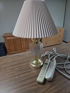 lot 2310 image: Table lamp, 23in tall, and two power strips