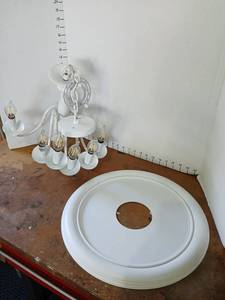 lot 3004 image: White Chandelier 6-Light Pendant with Filament Bulbs fixture untested