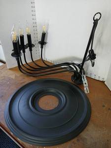 lot 3005 image: Black Candelabra Chandelier-Light Fixture with Filament Bulbs untested