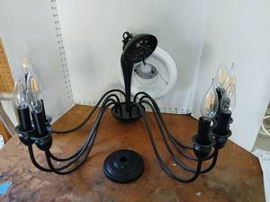 lot 3006 image: Black Chandelier Pendant Light BFixture with Filament Bulbs untested