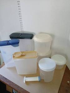 lot 3012 image: Plastic Food Storage Containers with Lids and Dispensers,