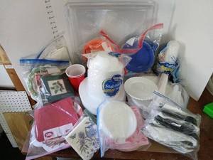 lot 3013 image: Party Supplies Lot Disposable Plates Cups Napkins Utensils