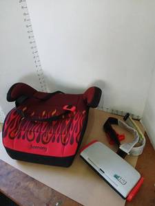 lot 3031 image: Harmony Youth Booster Seat Model 0304003RD Red Flame with seat belt adjustment