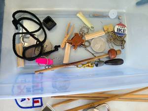 lot 3226 image: Lot of Collect Memorabilia and Novelty Items Political Pins Flags Keychains
