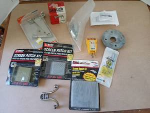 lot 3302 image: Screen Repair and Hardware Lot - Patch Kits, Joiners, Flanges, Brackets