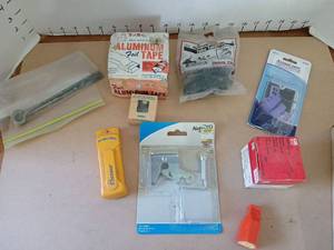 lot 3304 image: Lot of Hardware Fixtures and Accessories Aluminum Tape, Outlet Covers, Sensor, Hinges
