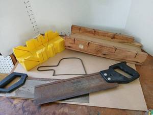 lot 3311 image: Stanley Hard Tooth Saw with Durall No. 416 Rock Maple Mitre Box and Miter Saw Guide no saw