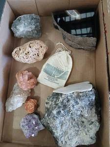 lot 3325 image: Mineral Specimen Collection Lot Amethyst Quartz Geode Pumice Stone