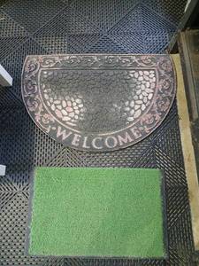 lot 3400 image: Welcome  Half-Moon Door Mat 34 x 24 and small green mat