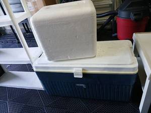 lot 3402 image: Thermos 96  Cooler with Styrofoam cooler located in garage