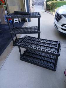 lot 3513 image: 5-Tier Black Plastic Shelving Unit with Grid Shelves 36x18 per shelf dimensions