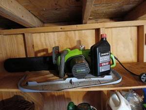 lot 5012 image: Greenworks electric  Chain Saw with bar oil
