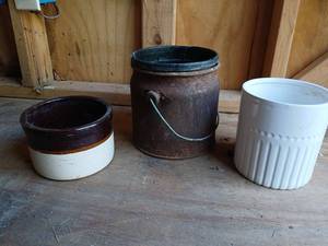 lot 5014 image: Antique Milk or Cream Pail with crock and planter