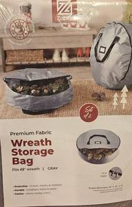 lot 124 image: Zober Premium Fabric Wreath Storage Bag 48 inch Gray Set of 2 48in