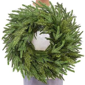 lot 158 image: Thicker&Lush - 24 Inch Real Touch Christmas Norfolk Pine Wreath, Artificial Christmas Wreaths for Front Door Realistic Soft Mixed Pine&Cedar Wreath Green Fake Pine for Window Indoor Outdoor Xmas Decor