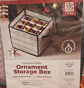 lot 160 image: Zober Translucent Plastic Ornament Storage Box 13.3 x 13.5 Green Trimmed